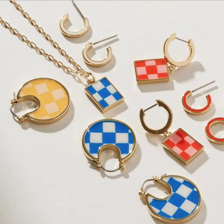 2022 new personality creative retro checkered earrings dripping square round multicolor ladies ear clip jewelry wholesale