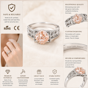 <span class=keywords><strong>Anello</strong></span> da Donna DK <span class=keywords><strong>con</strong></span> Diamante Rosa Coltivato in Laboratorio e Pietre Laterali, Taglio Cushion in <span class=keywords><strong>Argento</strong></span> <span class=keywords><strong>925</strong></span>, Direttamente dalla Fabbrica, Ideale per Regali di Nozze - Product Image 1