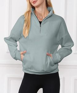 Sudadera con capucha de forro polar para mujer OEM, con cremallera, cuello alto, corte holgado, para otoño e invierno, ropa de calle, con logo serigrafiado. - Product Image 6