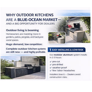 Module de cuisine extérieur avec planche à découper intégrée, barbecue et fumoir à commande par bouton avec stabilisateur de flamme pour préparation sur terrasse en aluminium - Product Image 5