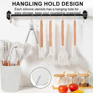 11pcs High-Temperature Silicone Kitchen Utensil Set Wooden Handle Non-Stick Frying Spatula Soup Spoon Kitchenware Cooking <b>Tool</b> - Product Image 5