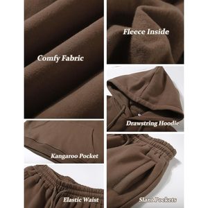 Conjunto de 2 Piezas de Felpa para Mujer, Sudadera con Capucha y Pantalones Deportivos Holgados con Bolsillos - Product Image 5