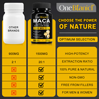 Cápsulas de Extracto de Raíz de Maca Negra, Roja y Amarilla de 1500 mg de Marca Privada que Mejoran la Vitalidad y Potencian la Salud Reproductiva