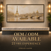 Peinture à l'huile panoramique de luxe, peinte à la main, or, Tour Eiffel de Paris, paysage épais à l'impasto, art mural personnalisé pour suite d'hôtel et chambre à coucher