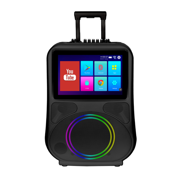 Wi-Fi Connection 15.4" Touch Screen Karaoke Trolley Speaker 60W Super Bass Karaoke Speaker with MIC Video Speaker for Party