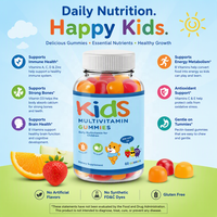 Complément Multivitaminé Quotidien pour Enfants Marque Blanche : Gommes Naturelles pour le Soutien Immunitaire, l'Énergie, les Antioxydants, la Peau, les Cheveux et les Ongles