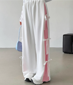 Pantaloni dritti con fiocco Vintage da donna tendenza moda primaverile con elastico in vita ampio pantaloni lunghi in tinta unita <span class=keywords><strong>abbigliamento</strong></span> di nuovo stile - Product Image 2