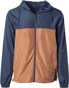 OEM özel bahar sonbahar naylon Vintage Patchwork kapşonlu su geçirmez rüzgarlık ceket erkekler için