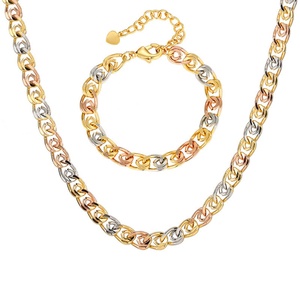 High-end Eco-friendly Copper Necklace and <b>Bracelet</b> <b>Set</b> Three-color Gold Plated Minimalist Daily Versatile Jewelry <b>Set</b> for Women - Product Image 1