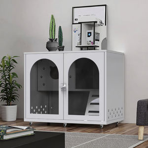 Modernes Luxus großes Katzen nest Französisch Creme Aluminium legierung Haustier Schrank mit Glas Holz Villa Home <span class=keywords><strong>Cat</strong></span> House - Product Image 5