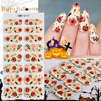 Autocollants pour ongles en gel sans UV, écologiques, sans danger pour la peau, 16 bandes, dégradé rose, motif toile d'araignée, design chauve-souris, Halloween