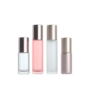 Productos calientes 5ml 10ml Perfume Aceite suero rollo en botella de vidrio con tapa de aluminio dorado para cosméticos