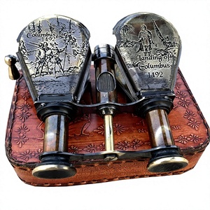 Jumelles gravées en laiton avec étui en cuir véritable, lunettes de champ vintage, cadeau optique classique, vente en gros personnalisée OEM - Product Image 1