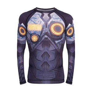 INDEX Men's <b>Long</b> <b>Sleeve</b> <b>Compression</b> <b>Shirt</b> 3D Printed Robot Design Quick Dry Slim Fit O-Neck Sporty Style - Product Image 1