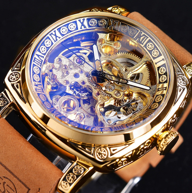 Watches Men Luxury Brand Automatic Mechanical Skeleton Watch Movement Double-Through Bottom Hollow Wristwatch