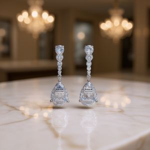 E1765 Orecchini in oro bianco con diamanti taglio a pera, gioielli classici naturali da donna - Product Image 2