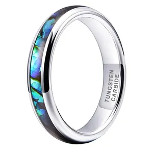 Coolstyle Jewelry 4mm Tungsten Carbide Ring for Men Women Wedding Band Abalone Shell Inlay Polished Shiny Domed Comfort Fit