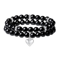 Bracelet en pierres naturelles et cristaux avec pendentif en forme de cœur, élastique, cadeau d'amour, style tendance