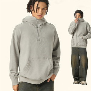 High Quality Men's Oversized Cotton <b>Sweatshirt</b> Quarter Zip Casual Hoodie Thick Blank Streetwear OEM Hooded Collar for Autumn - Product Image 1