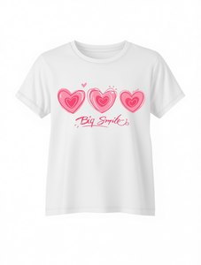 T-shirt da donna con stampa Big Smile Heart, girocollo, manica corta, casual, per San Valentino, 100% cotone, traspirante, leggero - Product Image 1