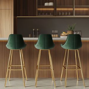 Taburete Alto de Bar Ajustable de Terciopelo Verde Contemporáneo con Patas de Metal Cromado Dorado para Uso en Hoteles y Restaurantes - Product Image 5