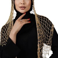 Voile de tête en maille scintillante fait main avec franges et perles, vente en gros