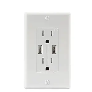 Shanghai Linsky 125V 15A USB charger receptacle ,5.0A output white color usb socket with wall plate