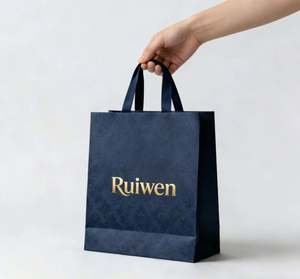 Sac fourre-tout personnalisé de luxe fait main avec poignée en ruban, en carton blanc ivoire, emballage imprimé sur mesure pour exposition alimentaire en supermarché - Product Image 3