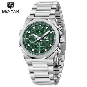 Benyar 5216 Multifunctional Men's Quartz <b>Watch</b> Stainless Steel Strap Alloy Case Chronometer 30M Waterproof Luminous Wristwatch - Product Image 1