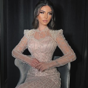 Sharon Saidイブニングドレス高級クリームドバイ長袖女性用エレガントピンクフォーマルウェディングパーティーガウン