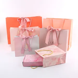 Retail Wedding Gift Paper Bag Wholesale Price Cardboard Ribbon Handle Boutique Luxury Custom Gift Paper Bags With Logo