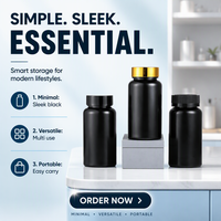 Bouteilles en plastique noires vides pour médicaments liquides et pilules, avec surface givrée et bouchons à vis, 60 ml, 100 ml, 120 ml, 150 ml