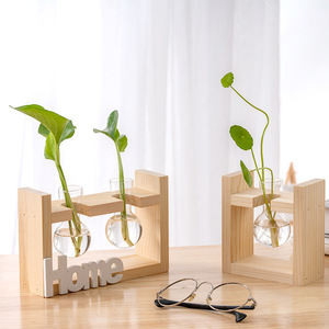 Jarrones de Vidrio Creativos con Marco de Madera al por Mayor, Jarrones Modernos y Sencillos para Decoración de Sala de Estar, Jarrón para Plantas Verdes - Product Image 4