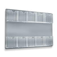 Étagère d'affichage murale en acrylique transparent à 10 pochettes pour brochures, dépliants, prospectus