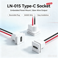 Conector de Montaje en Panel Empotrado, Cable de 24AWG con Terminales Desnudos, Enchufe Reversible, Puerto de Carga DIY, Fácil Instalación, Tipo-C LN-015