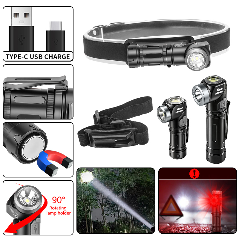 500m 90Rotatable COB LED Work 21700 Rechargeable Magnetic Headlamp Adjustable Beam IPX4 Waterproof Camping Garage Headlight