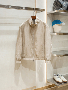 Giacca Bomber in <span class=keywords><strong>Lino</strong></span> 100% Stile Old Money Primaverile da <span class=keywords><strong>Uomo</strong></span> Casual Ecologica con Logo Frontale e Colletto Rialzato - Product Image 4