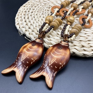 Collana Lunga in Legno Stile Bohemien per Uomo, Collana <span class=keywords><strong>con</strong></span> Ciondolo a Pesce Stile Retrò Boho, Gioielli <span class=keywords><strong>Maschili</strong></span> <span class=keywords><strong>con</strong></span> Perline - Product Image 2