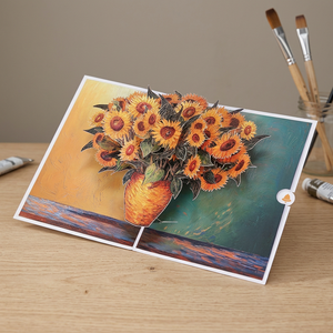 Vintage Sunflower Vase 3D Pop-Up Greeting Card Four-color Printed Coated Paper Simple Modern Style Blessing Card for Christmas - Product Image 6