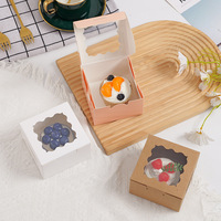 Cajas de Papel Kraft Cuadradas Desechables Personalizadas con Ventana Transparente para Empacar Pasteles, Macarons, Tartas de Huevo y Productos de Panadería