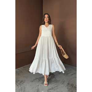 Vestido maxi blanco holgado con dobladillo con volantes y detalle de lazo en la espalda para mujer S - Product Image 6