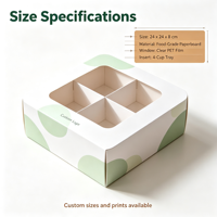 Boîte à fenêtre personnalisée en papier blanc pour 4 gobelets avec séparateurs, accepte les commandes d'échantillons, boîte recyclable pour l'emballage de cupcakes