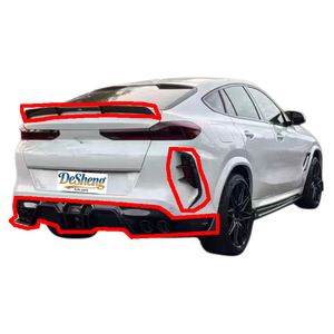 Installation sans dommages pour le modèle BMW X6M Facelift : Spoilers avant et arrière, capot et aileron arrière en fibre de carbone LD, un kit très vendu. - Product Image 4