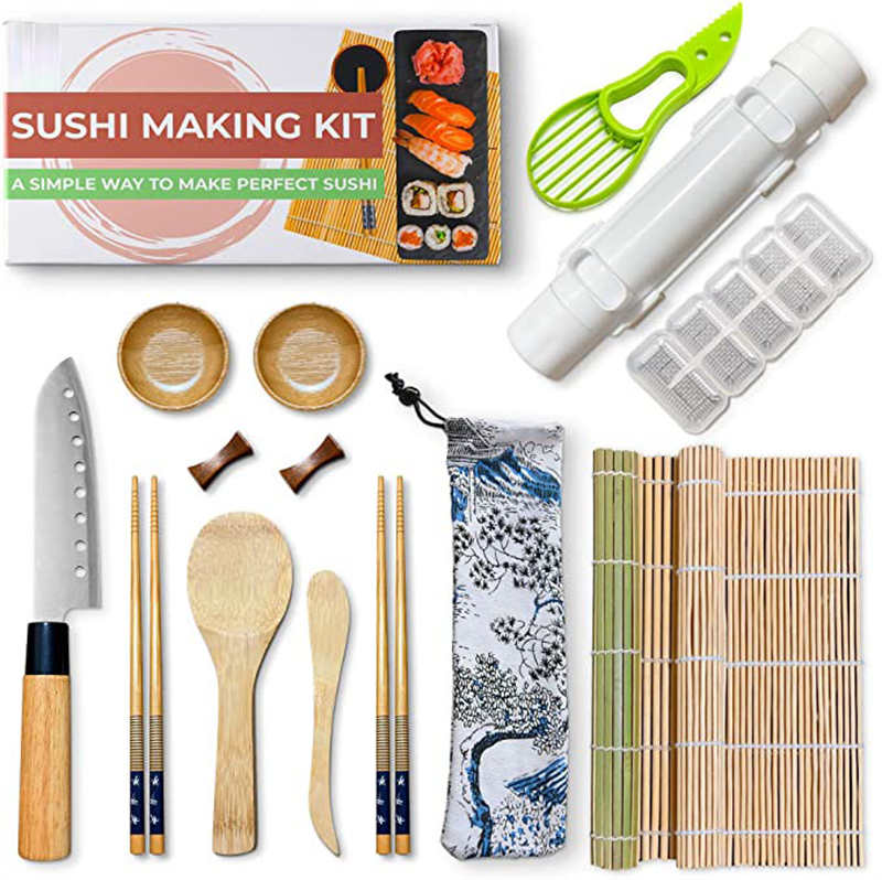 MJ Sushi Making Kit con Bazooka,Bamboo Rolling Speedy Diy Sushi Maker Set Cocina Arroz Rollo Molde Herramientas para niños principiantes