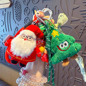 <b>Cute</b> Christmas Plush Bag Charm Santa Claus Tree <b>Keyring</b> Fluffy Festive Ribbon Hanging Ornament Party Favors Wholesale Bulk - Product Image 1