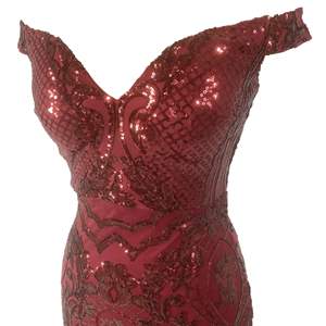 بورجوندي قبالة الكتف الترتر الفاخرة أم العروس ثوب طويل الزفاف مساء اللباس - Product Image 3