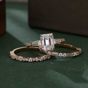 Juego de Joyería Nupcial, Juego de Anillos Apilables de Oro Sólido de 14K, 3 Piezas, Anillo de Compromiso, Forma Elegante, D VVS, Moissanita, Juego de Anillos de Boda - Product Image 5