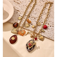 Collier Pendentif Cœur Ovale Soleil en Résine Rouge Étanche en Acier Inoxydable 316L Doré XY 309, Bijou d'Été 2025