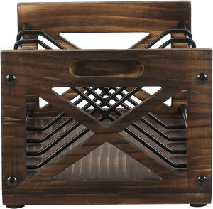 Rustikales Massivholz-Bauwerk Schwarzmetalldraht Bauernhaus industrielles Vinyl-<span class=keywords><strong>DVD</strong></span>-Aufbewahrungsregal mit Griffen CD-Aufbewahrungshalter - Product Image 4