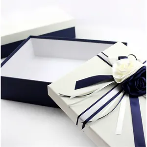 Custom Logo Lid And Base Box Paper Packaging Luxury Gift Box With Flower Ribbon